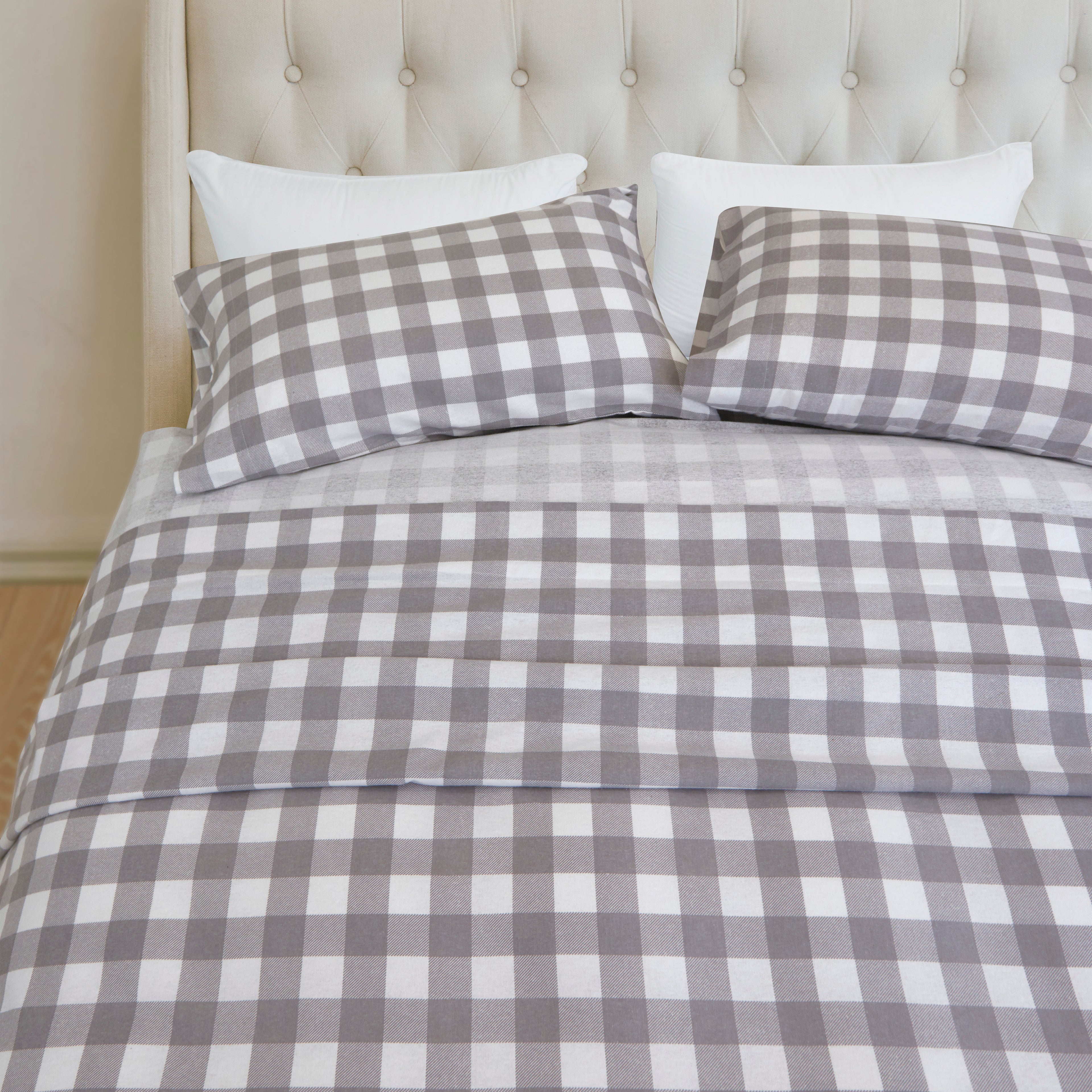 Buffalo Checkered Pattern - 100% Turkish Cotton Flannel, 4-Piece Flannel Sheet Set
