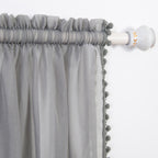 Set of 2 Pom Pom Tasseled Sheer Curtain - Rod Pocket