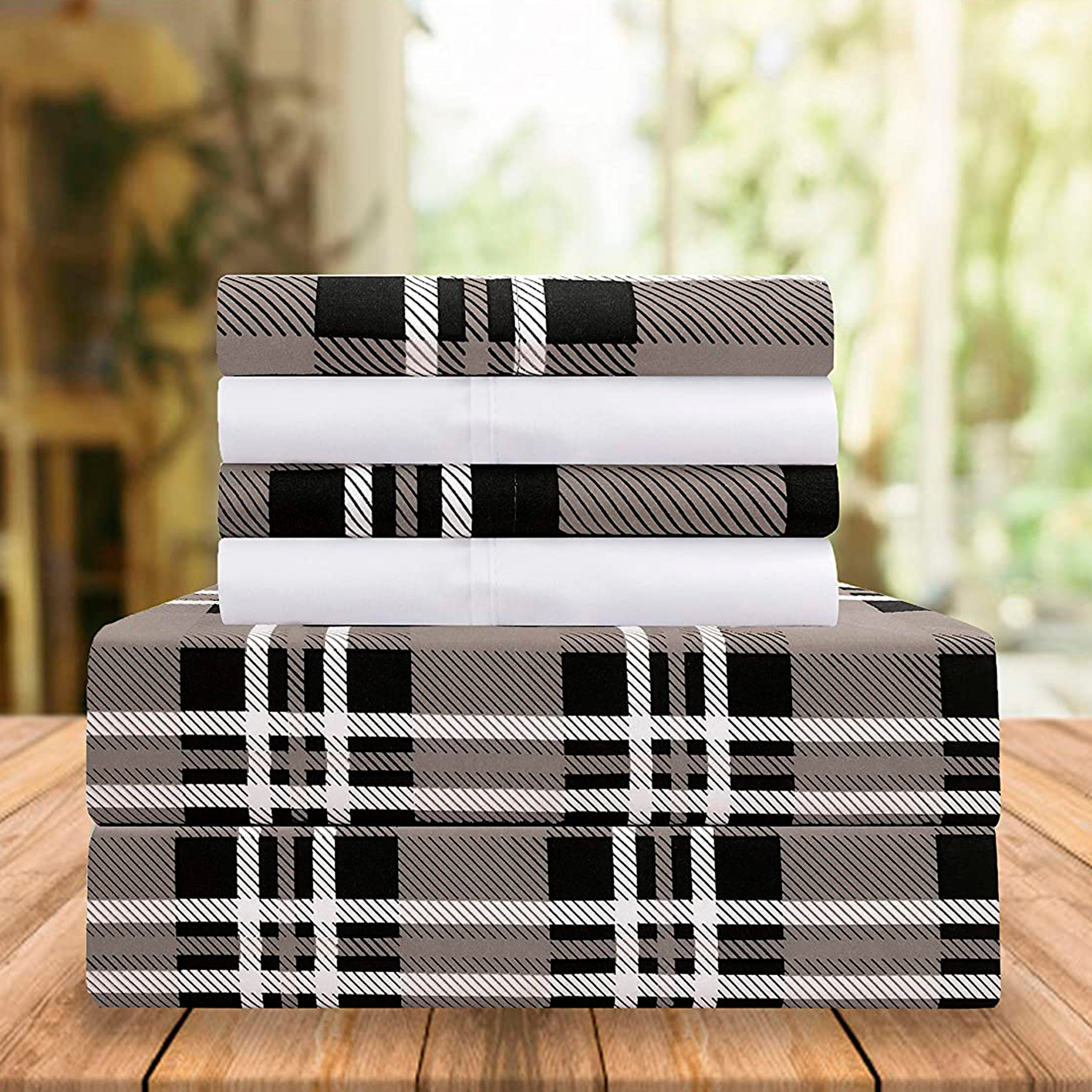 6-Piece Plaid Pattern Bed Sheet Set - Soft as a Hotel Premium Quality