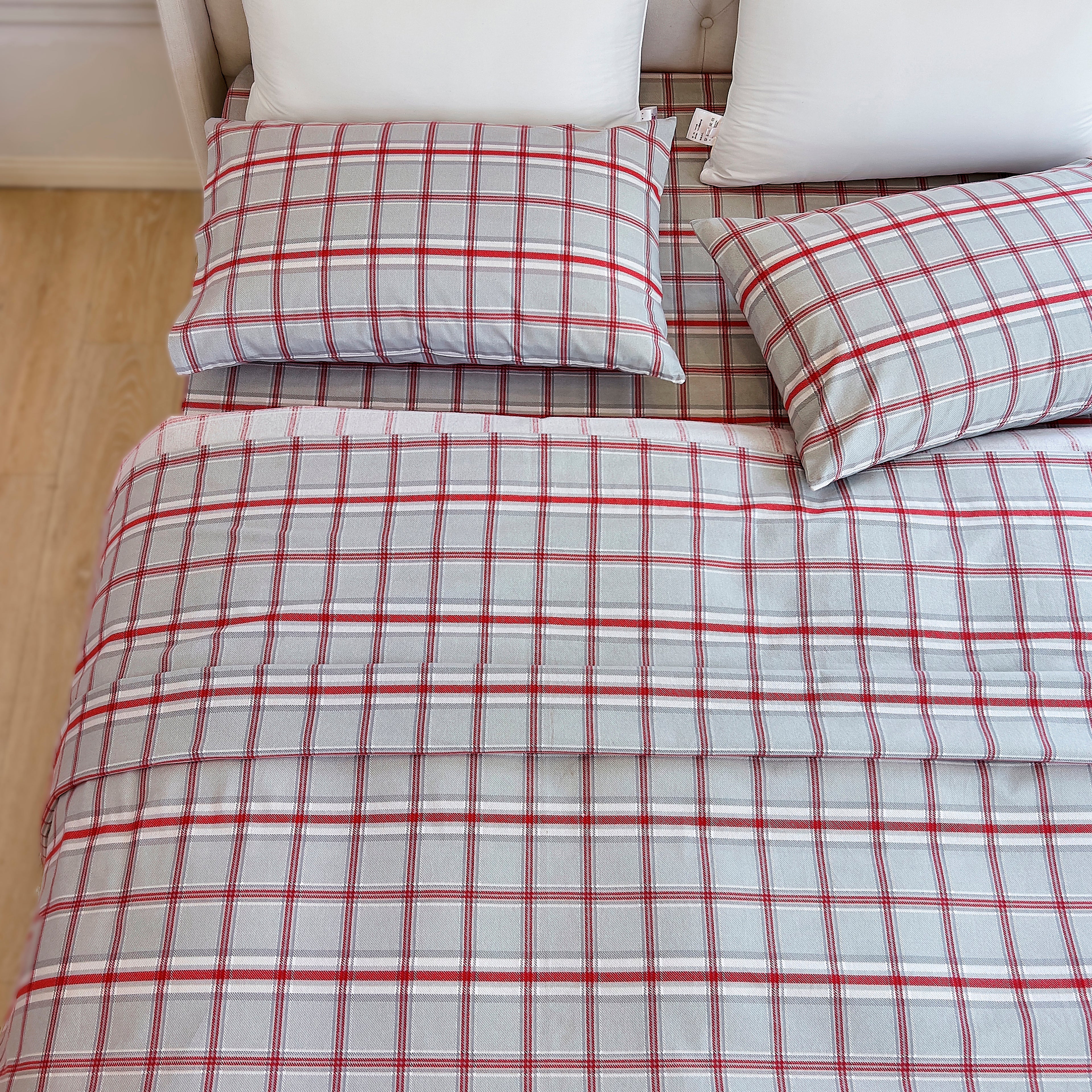 Flannel Plaid - 100% Turkish Cotton Flannel, 4-Piece Flannel Sheet Set