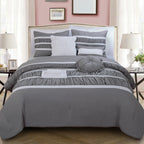 12-Piece Isabella Pleated Ruched Ruffled Comforter Set, Includes 6-Piece Sheet Set with Double Sided Storage Pockets