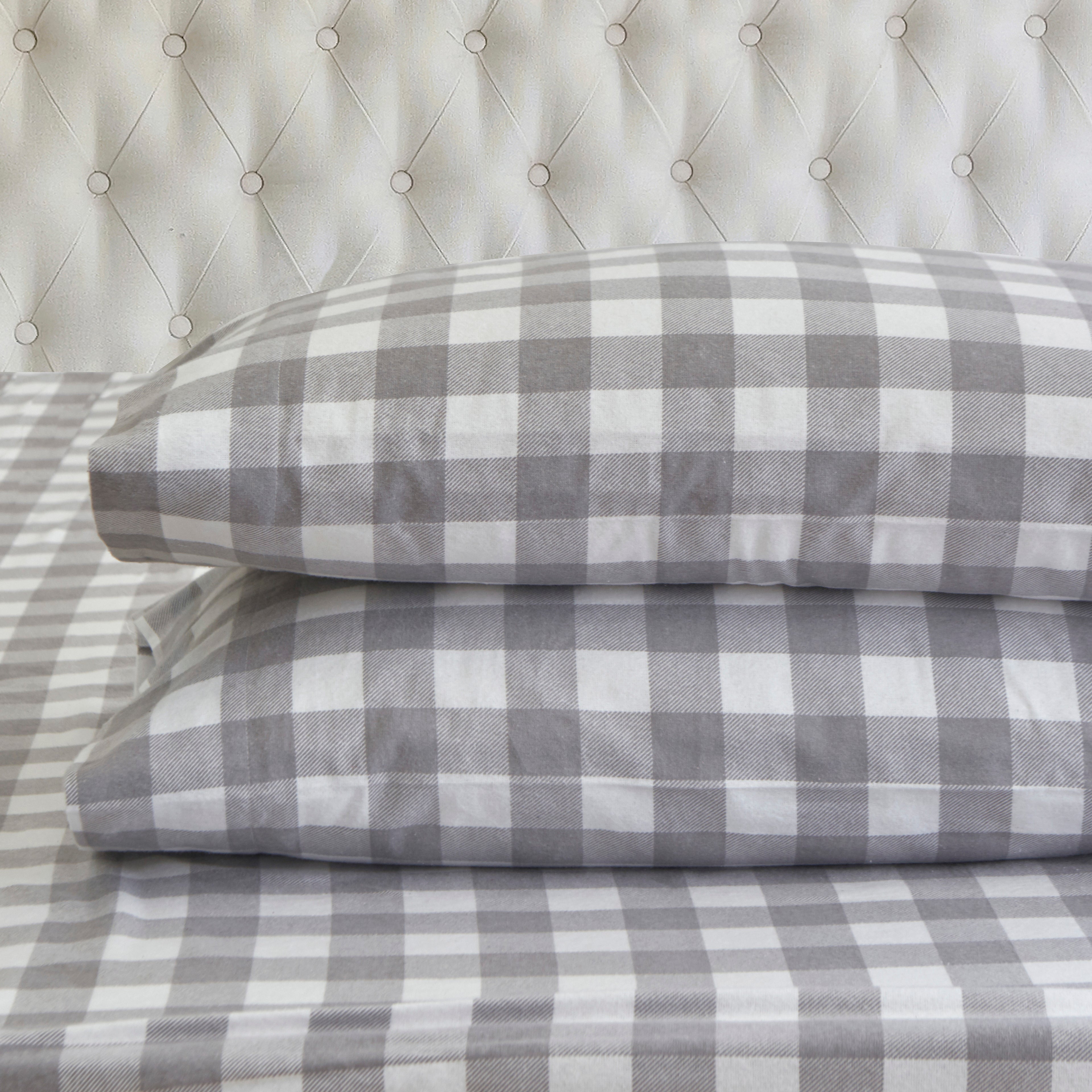 Buffalo Checkered Pattern - 100% Turkish Cotton Flannel, 4-Piece Flannel Sheet Set