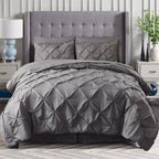 8-Piece Pintuck Pinch Pleated Comforter Set - Includes 4-Piece Sheet Set with Double Sided Storage Pockets