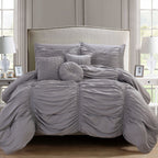 10-Piece Pleated Comforter Set - Includes 4-Piece Sheet Set with Double Sided Storage Pockets