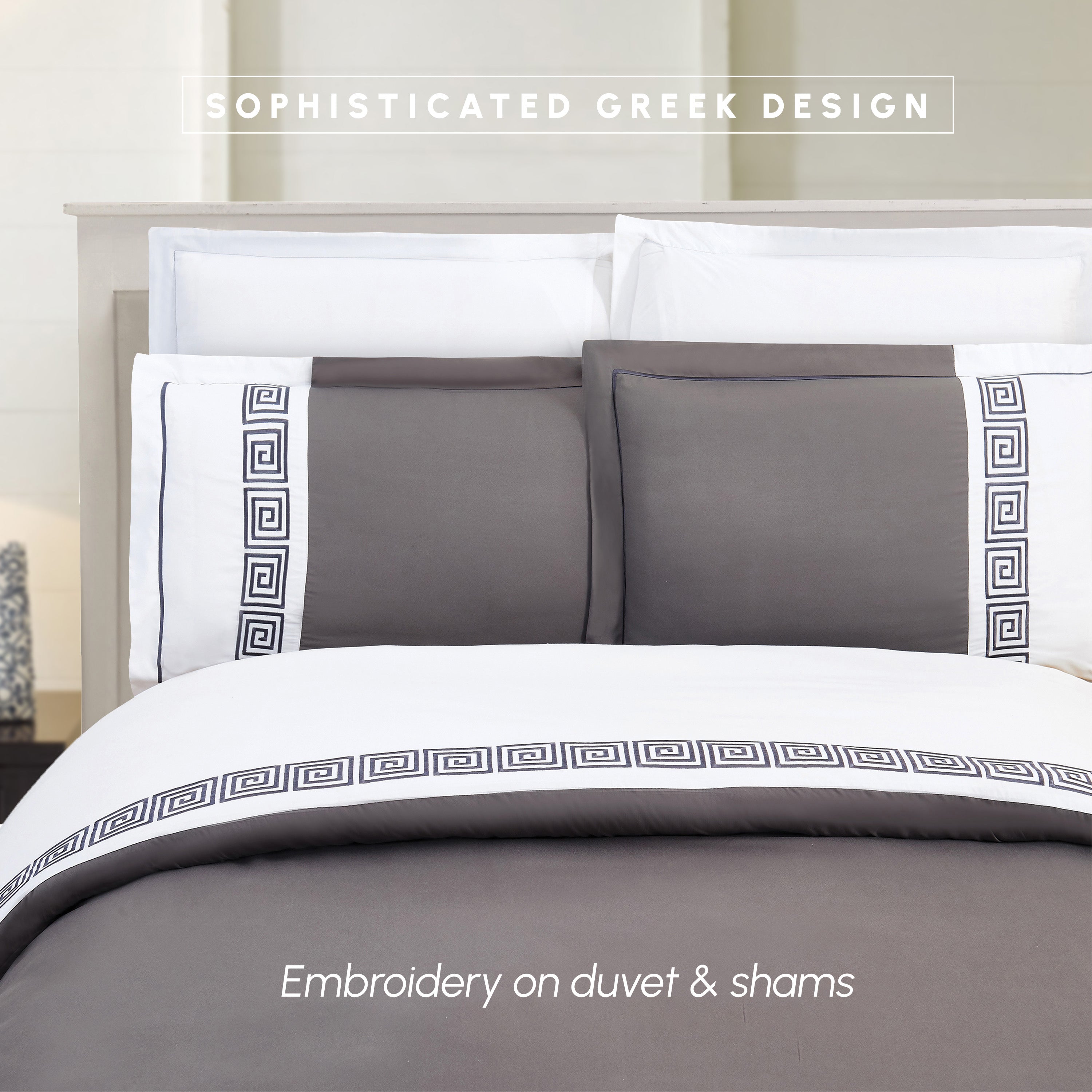 3-Piece Greek Embroidered Duvet Cover Set