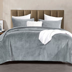 3-Piece Velvet Corduroy Stripe Quilted Bedspread Coverlet Set