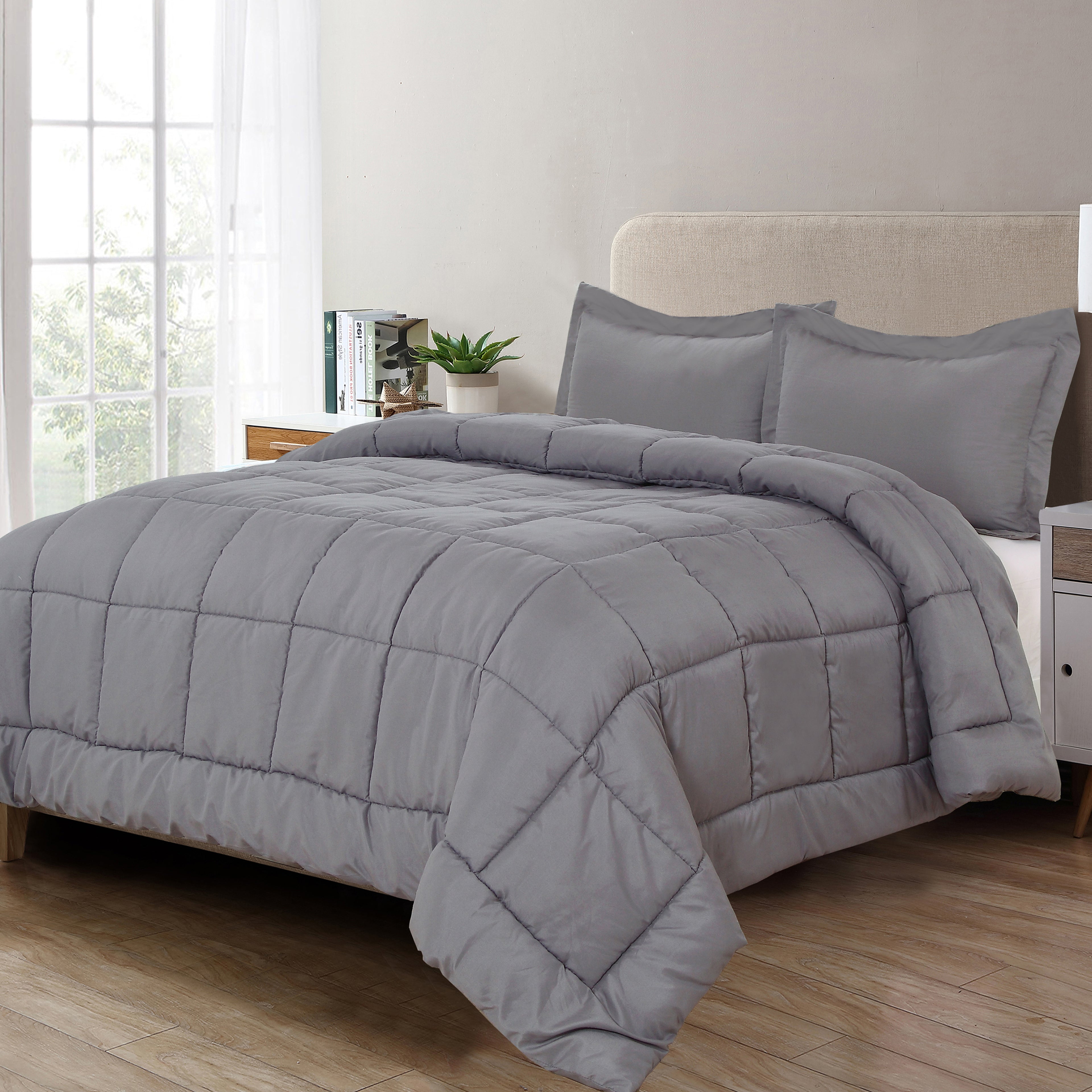 3-Piece Box Stitched Comforter & Shams - Duvet Insert with 4 Corner Tabs