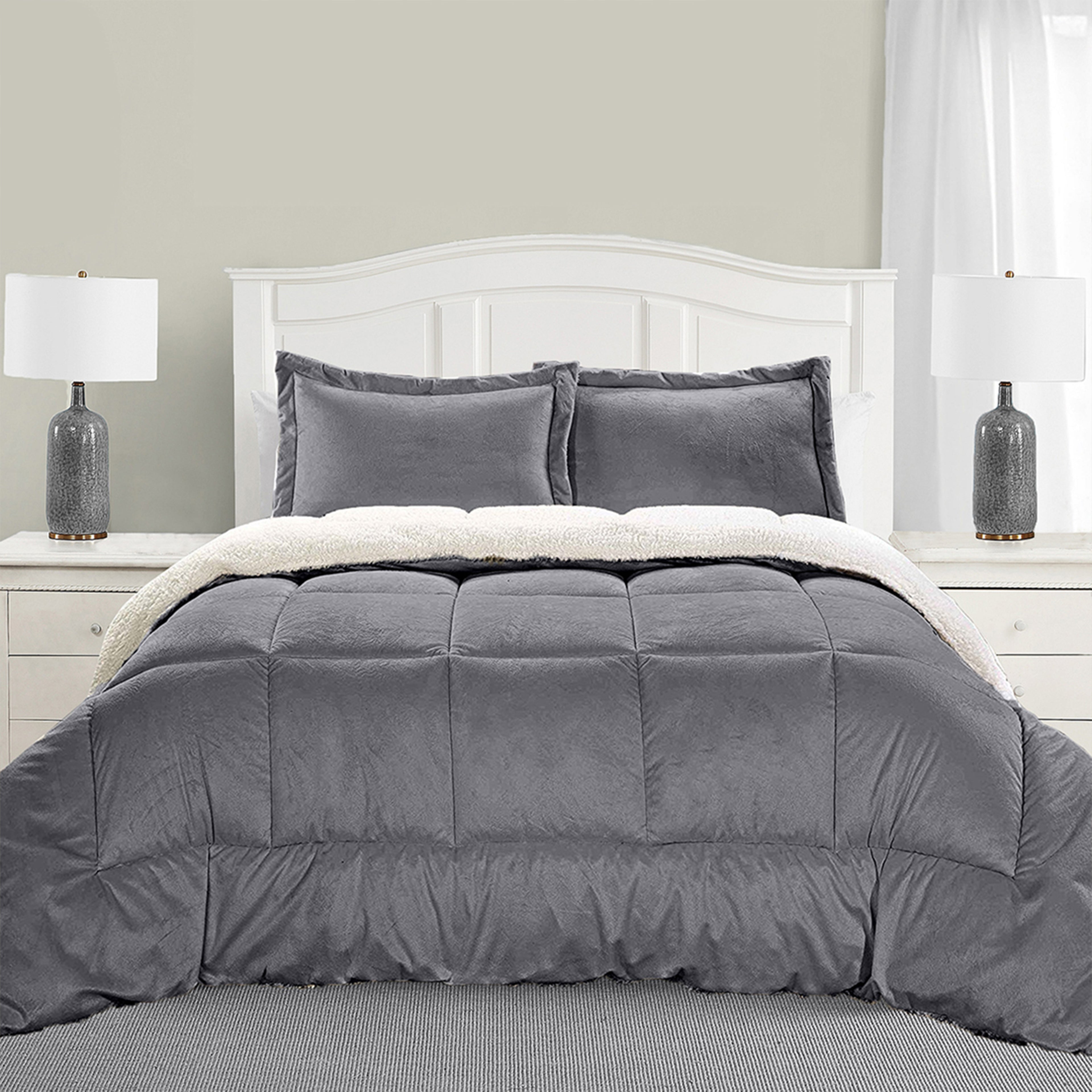 3-Piece Micro-Suede Reversible Sherpa - Solid Color Design Comforter Set