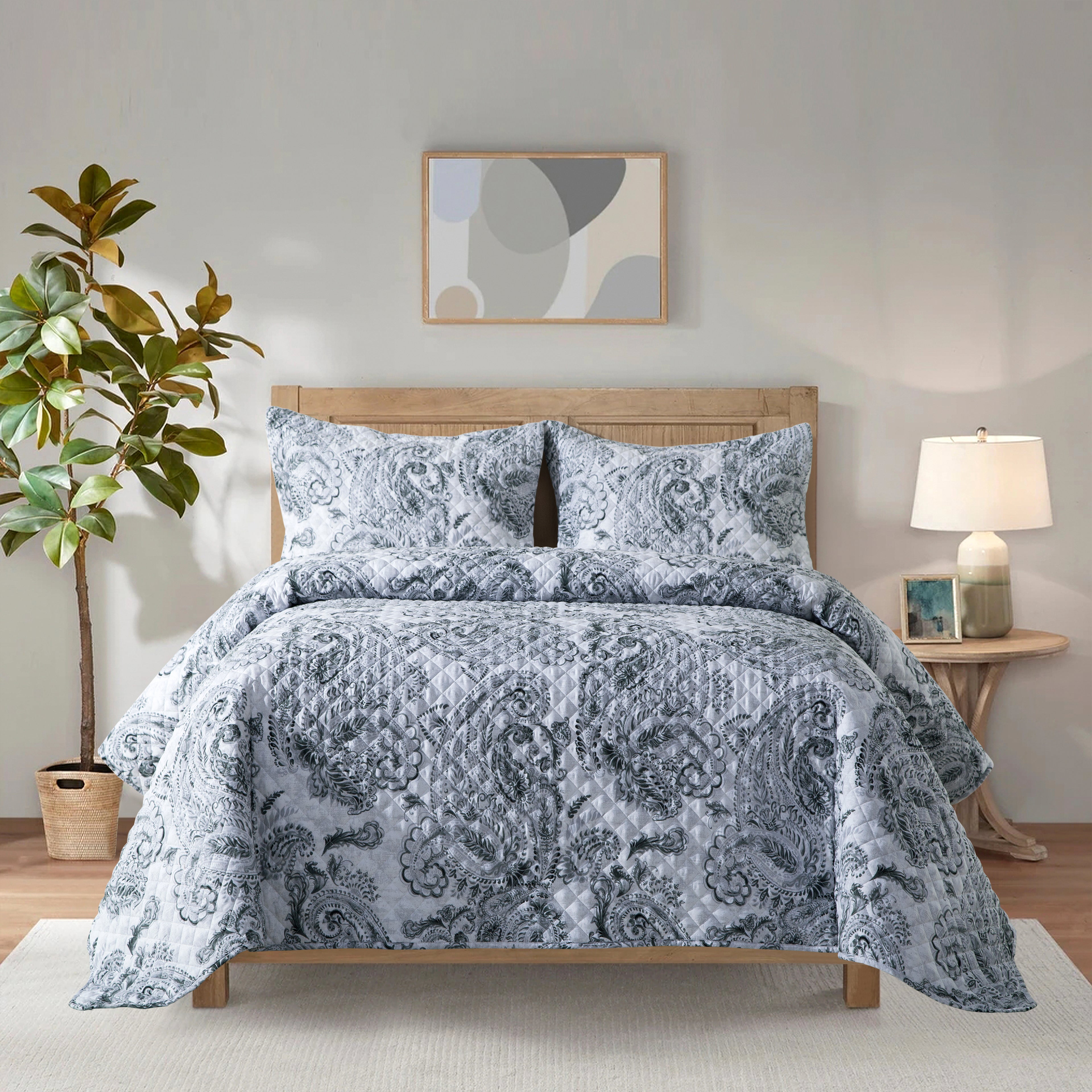 3-Piece Paisley Quilted Reversible Bedspread Coverlet Set