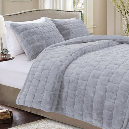 Elegant Comfort Fluffy 3-Piece Faux Rabbit Fur Comforter Set
