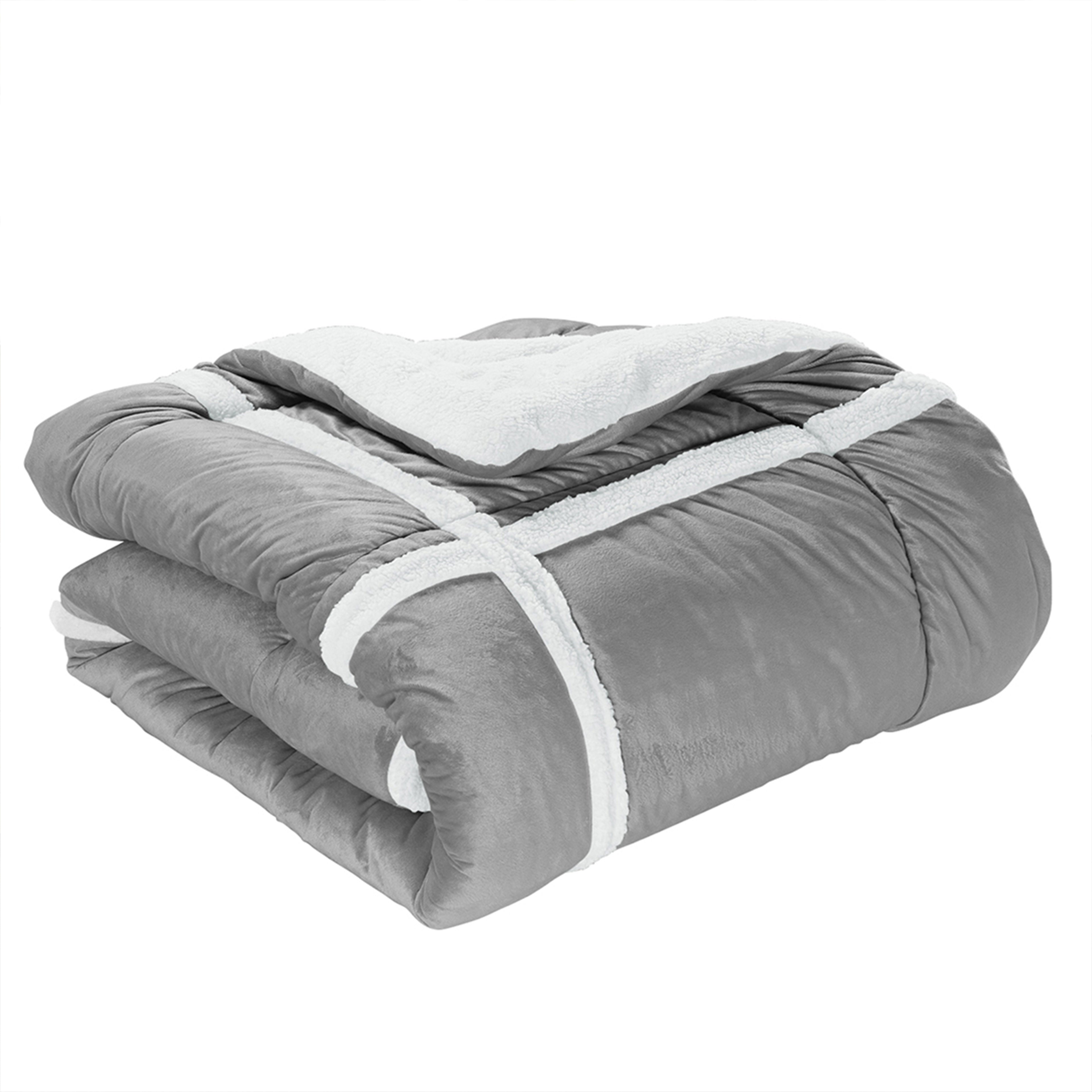 3-Piece Stripe Micro-Suede Reversible Sherpa - Comforter Set