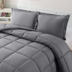 3-Piece Solid Box Stitched Comforter & Shams - Double-Filled Comforter