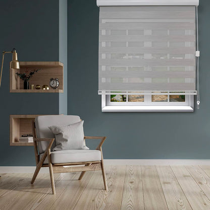 Elegant Comfort Corded Zebra Blinds, Dual Layer Window Treatments Sheer Light Control