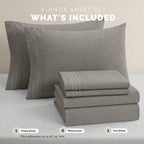 Extra deep 18-24 Inch Pocket 3 Line Embroidery, 6-Piece Sheet Set, Moody Shades