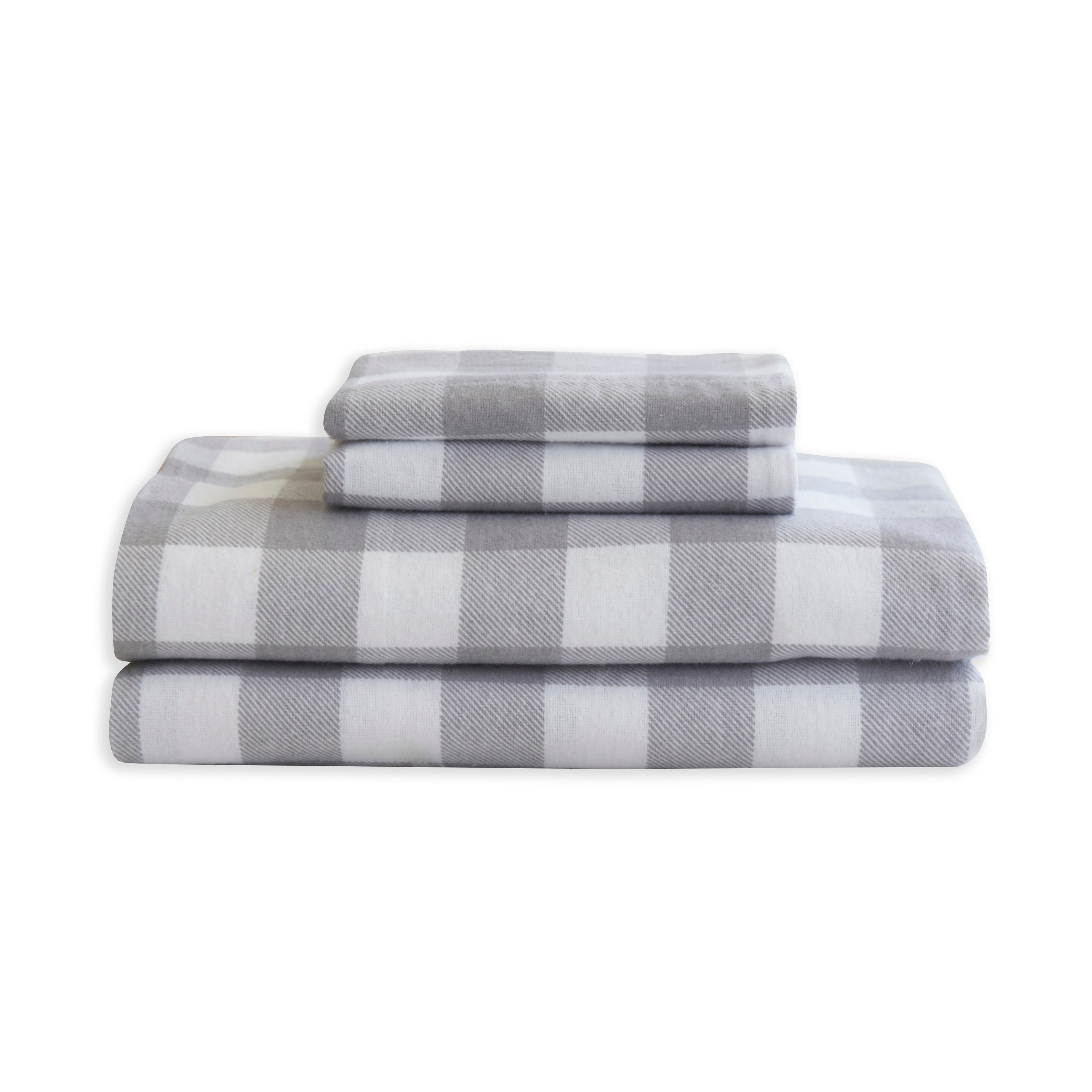 Buffalo Checkered Pattern - 100% Turkish Cotton Flannel, 4-Piece Flannel Sheet Set