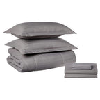 8-Piece Dobby Stripe Comforter Set - Includes 4-Piece Sheet Set with Double Sided Storage Pockets