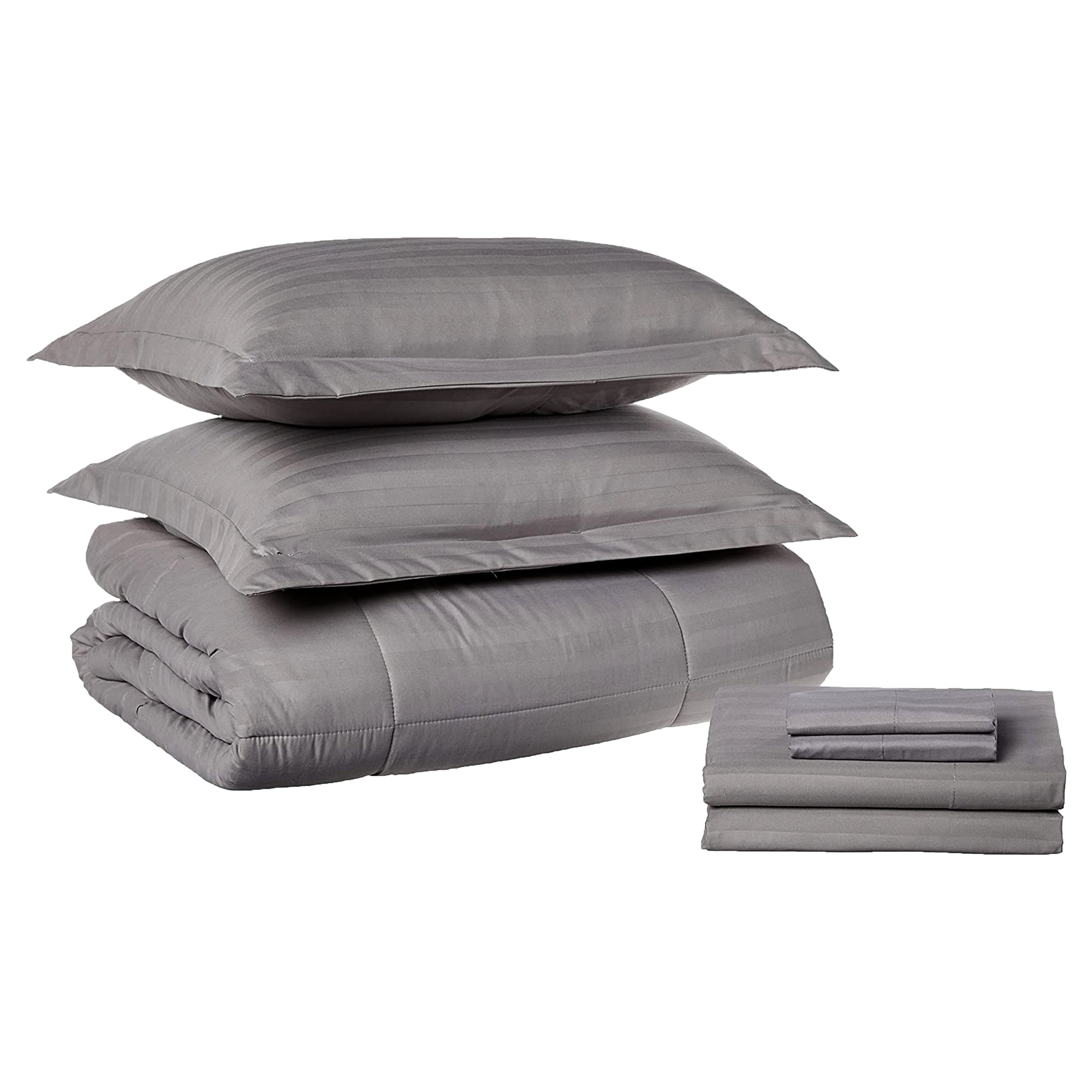8-Piece Dobby Stripe Comforter Set - Includes 4-Piece Sheet Set with Double Sided Storage Pockets