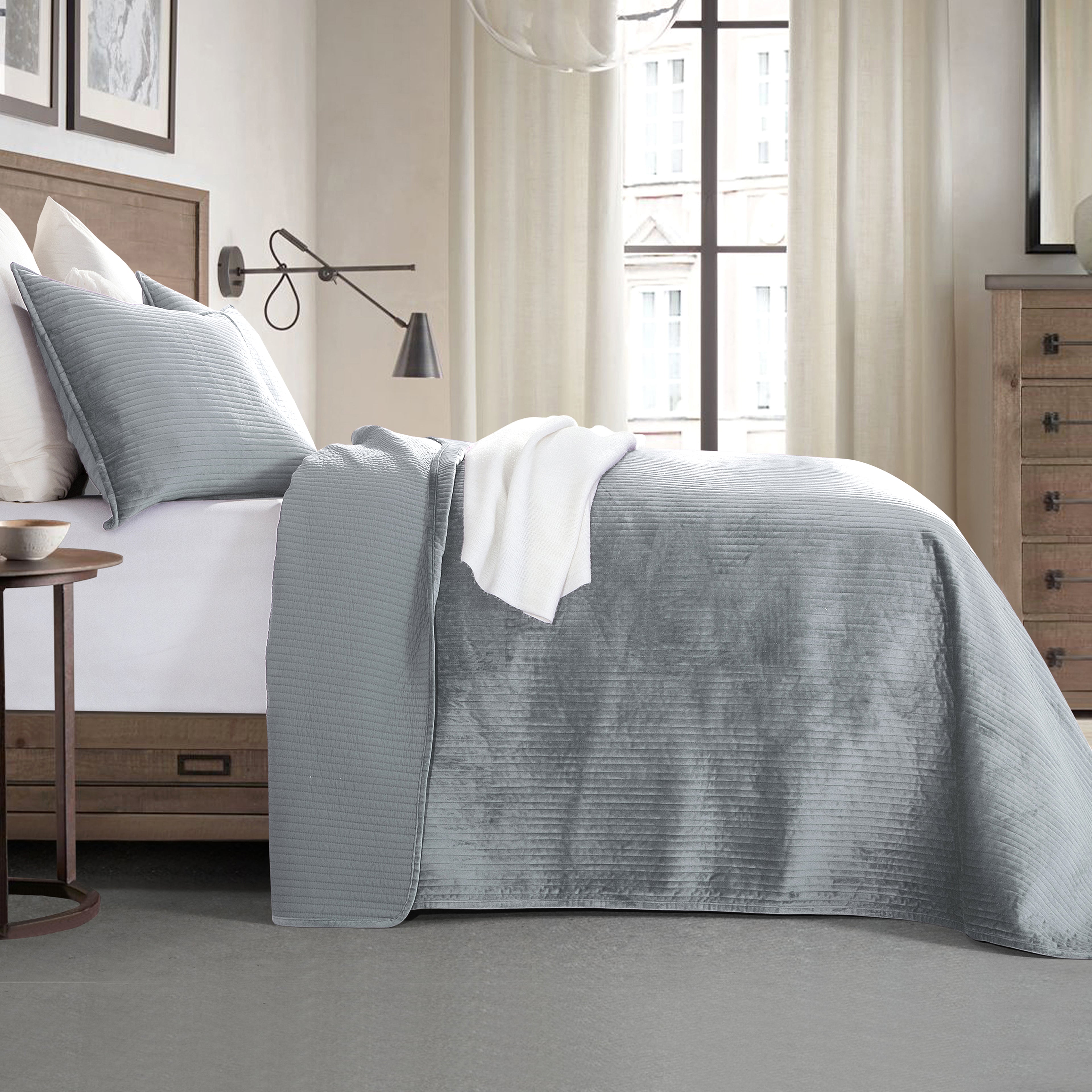 3-Piece Velvet Corduroy Stripe Quilted Bedspread Coverlet Set