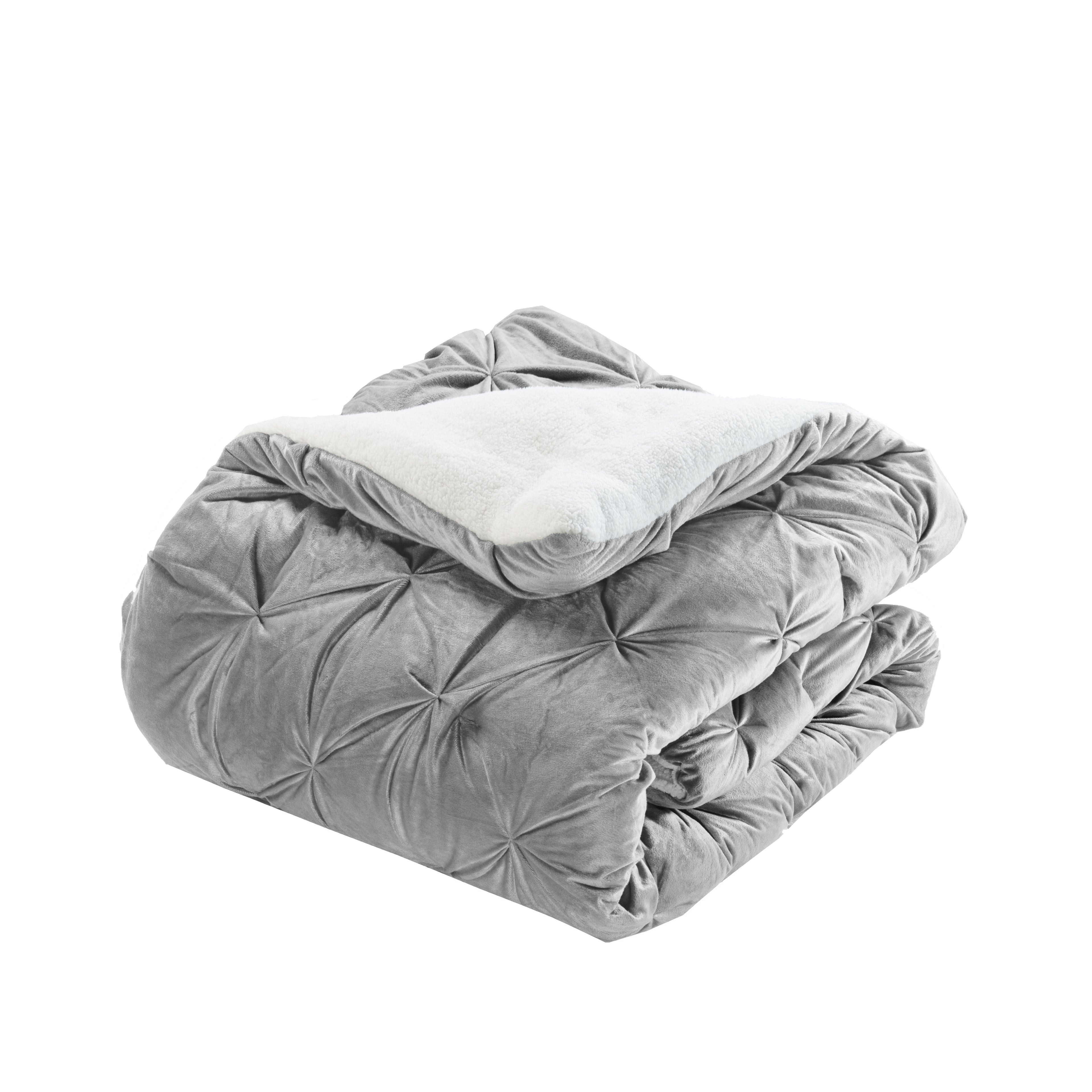 3-Piece Pinch Pleated Micro-Suede Reversible Sherpa - Comforter Set
