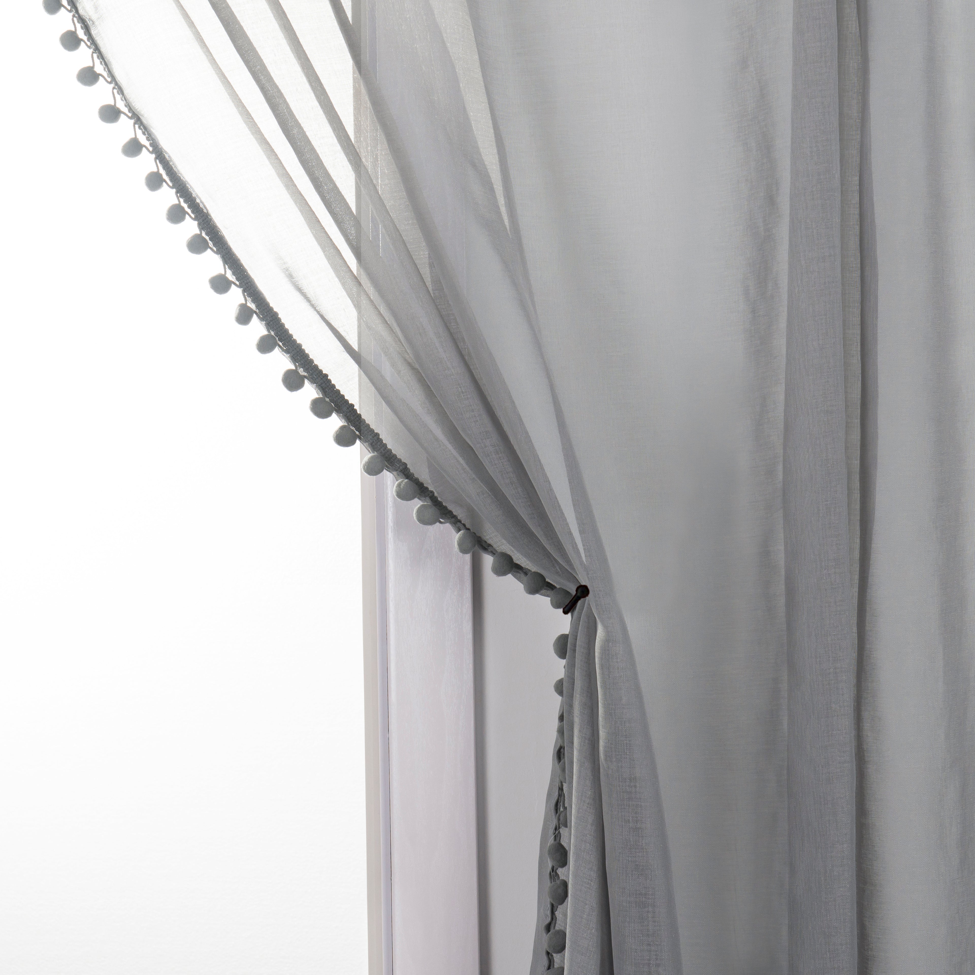 Set of 2 Pom Pom Tasseled Sheer Curtain - Rod Pocket