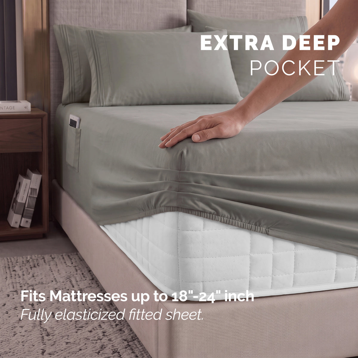 Extra deep 18-24 Inch Pocket 3 Line Embroidery, 6-Piece Sheet Set, Moody Shades