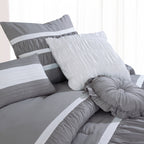12-Piece Isabella Pleated Ruched Ruffled Comforter Set, Includes 6-Piece Sheet Set with Double Sided Storage Pockets