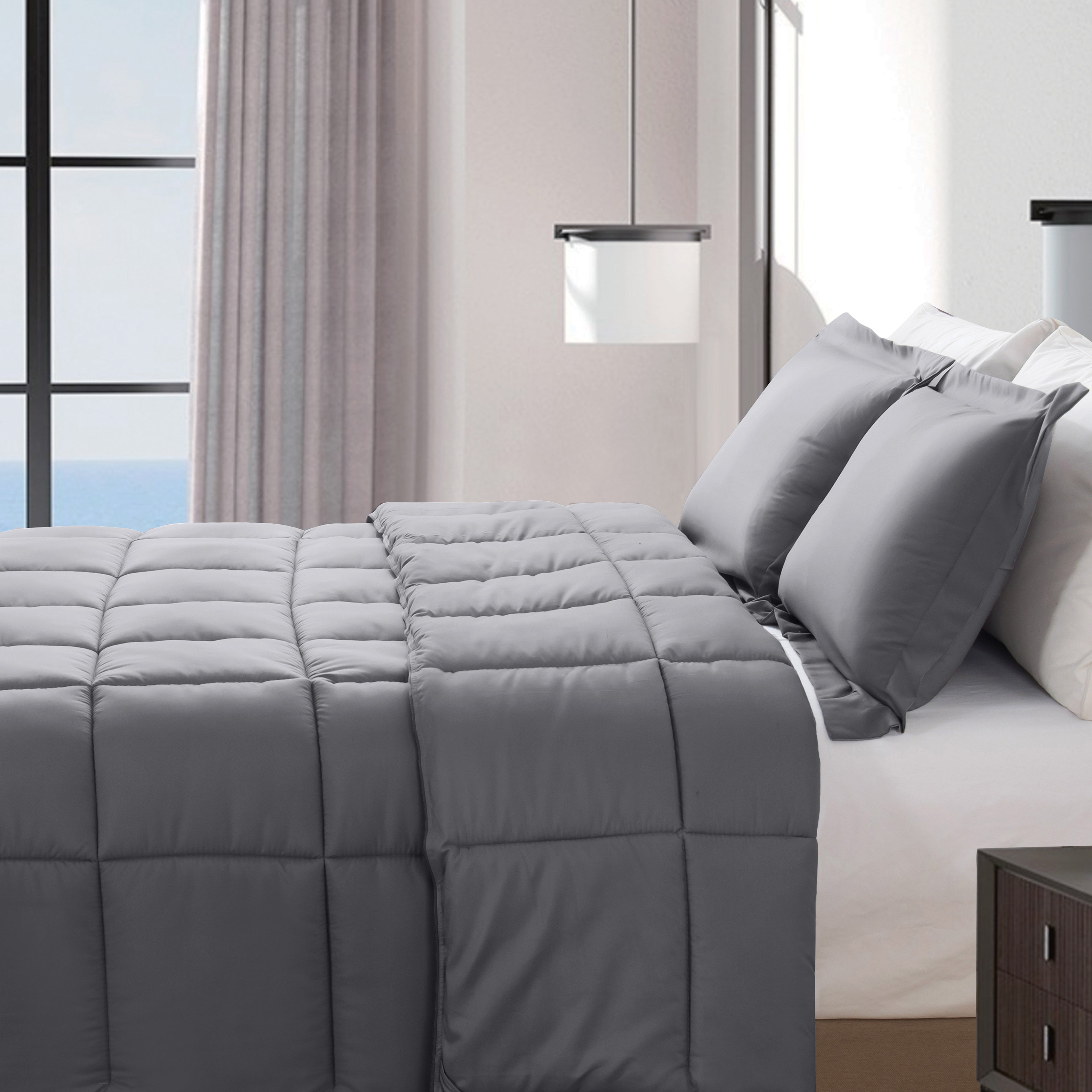 3-Piece Box Stitched Comforter & Shams - Duvet Insert with 4 Corner Tabs