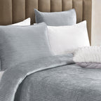 3-Piece Velvet Corduroy Stripe Quilted Bedspread Coverlet Set