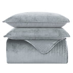 3-Piece Velvet Corduroy Stripe Quilted Bedspread Coverlet Set