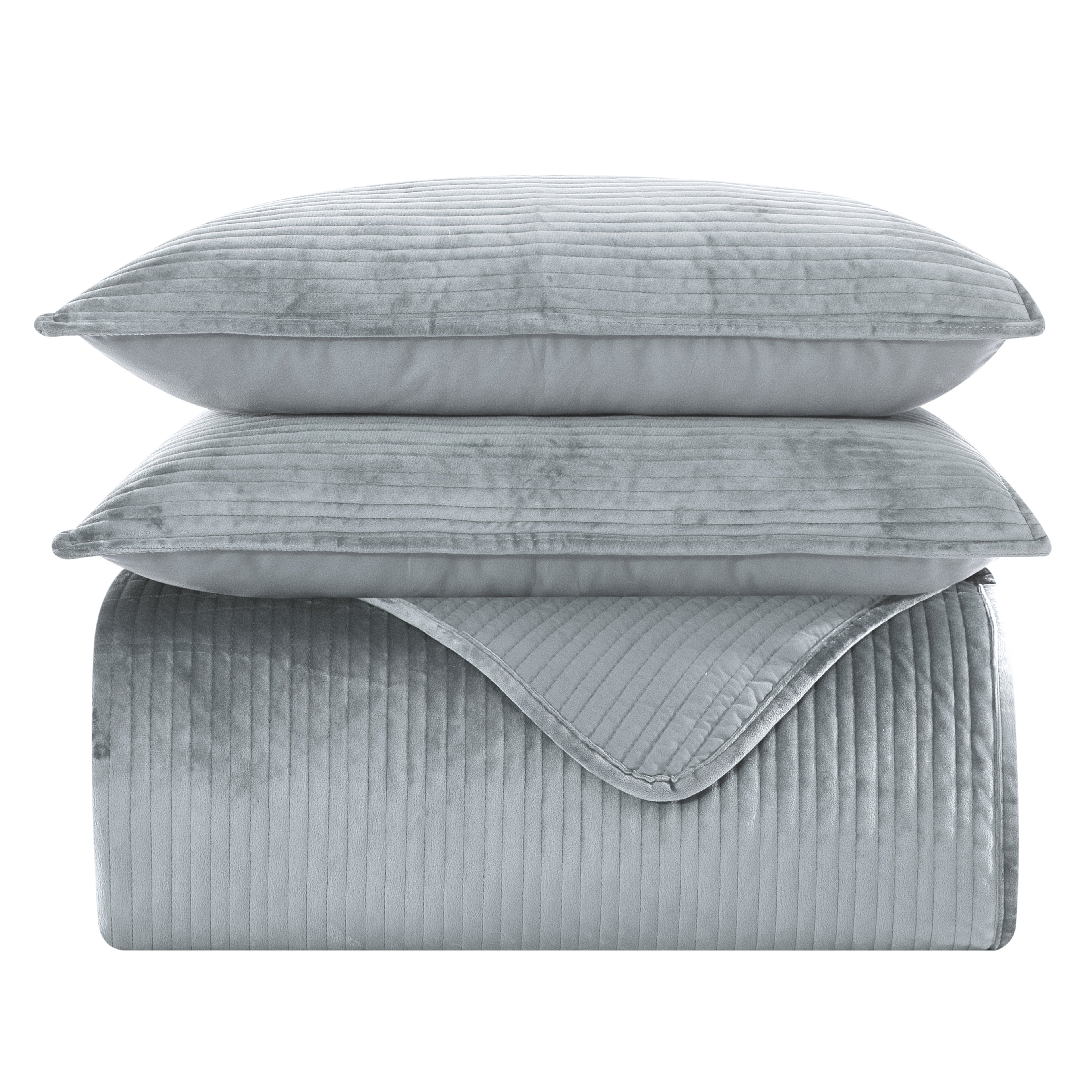 3-Piece Velvet Corduroy Stripe Quilted Bedspread Coverlet Set