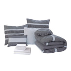 12-Piece Isabella Pleated Ruched Ruffled Comforter Set, Includes 6-Piece Sheet Set with Double Sided Storage Pockets