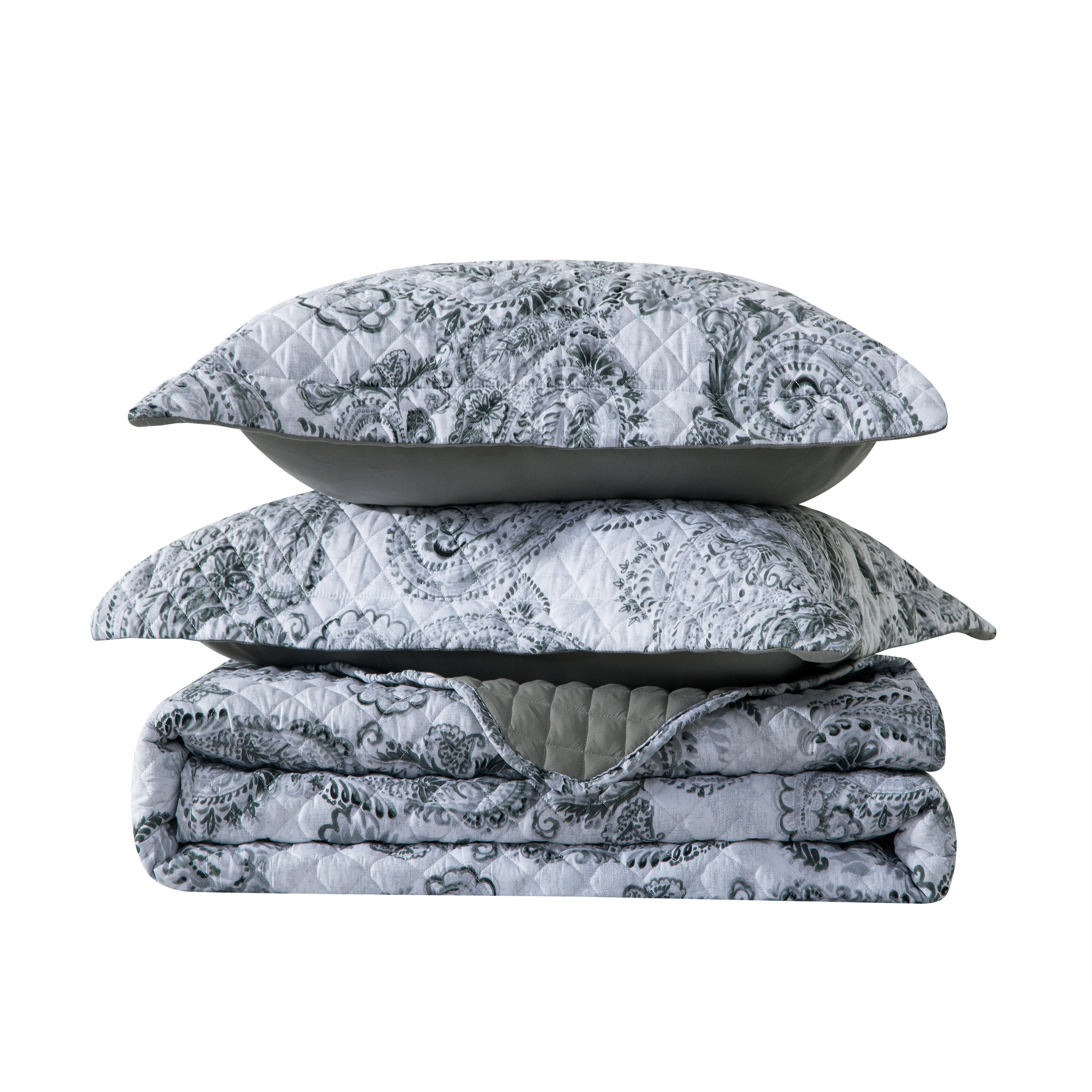 3-Piece Paisley Quilted Reversible Bedspread Coverlet Set