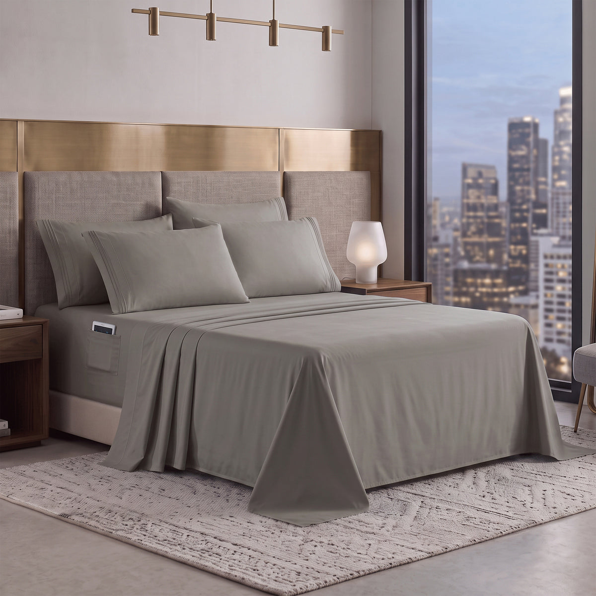 Extra deep 18-24 Inch Pocket 3 Line Embroidery, 6-Piece Sheet Set, Moody Shades