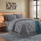 8-Piece Pintuck Pinch Pleated Comforter Set - Includes 4-Piece Sheet Set with Double Sided Storage Pockets