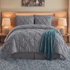 8-Piece Pintuck Pinch Pleated Comforter Set - Includes 4-Piece Sheet Set with Double Sided Storage Pockets