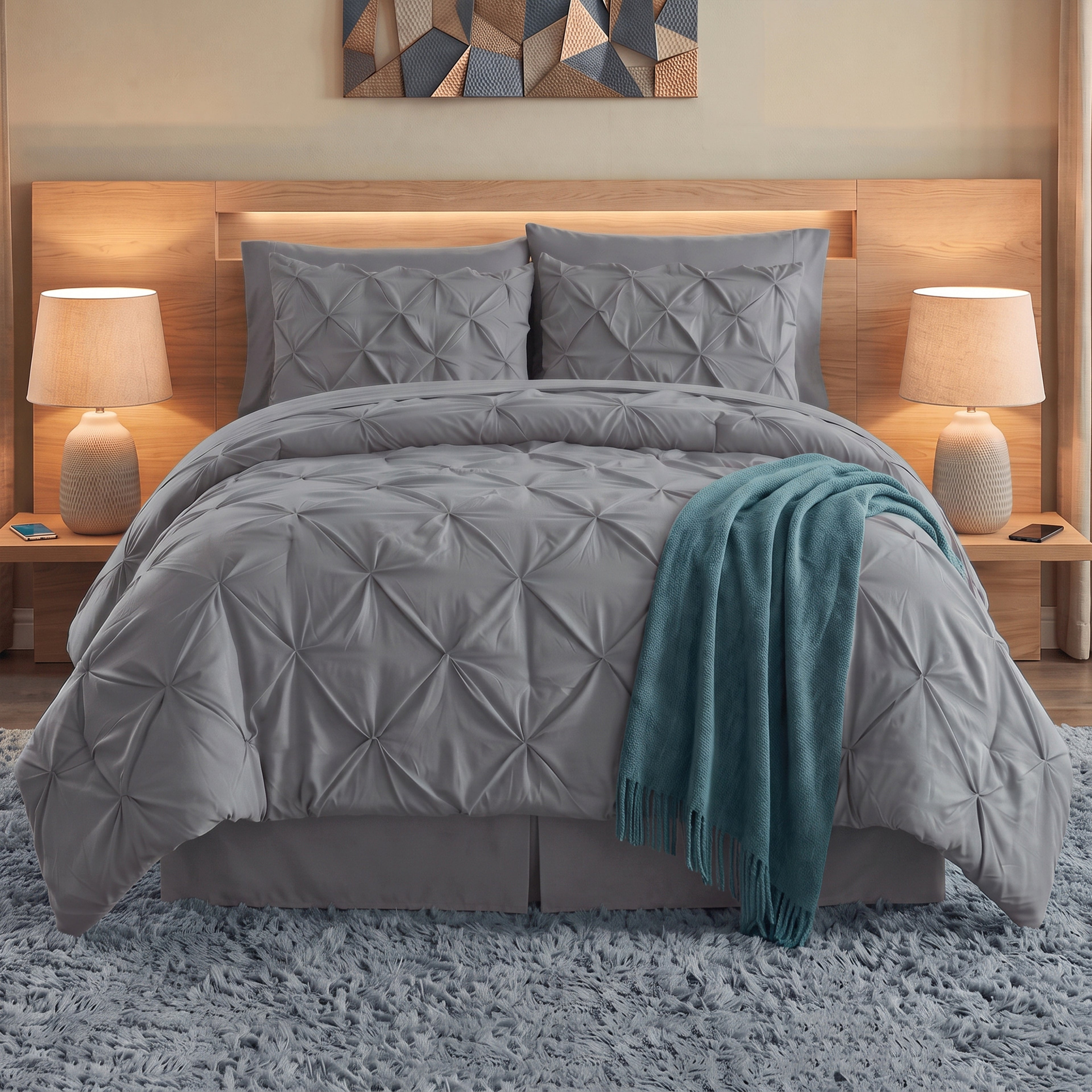 8-Piece Pintuck Pinch Pleated Comforter Set - Includes 4-Piece Sheet Set with Double Sided Storage Pockets