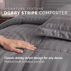 8-Piece Dobby Stripe Comforter Set - Includes 4-Piece Sheet Set with Double Sided Storage Pockets
