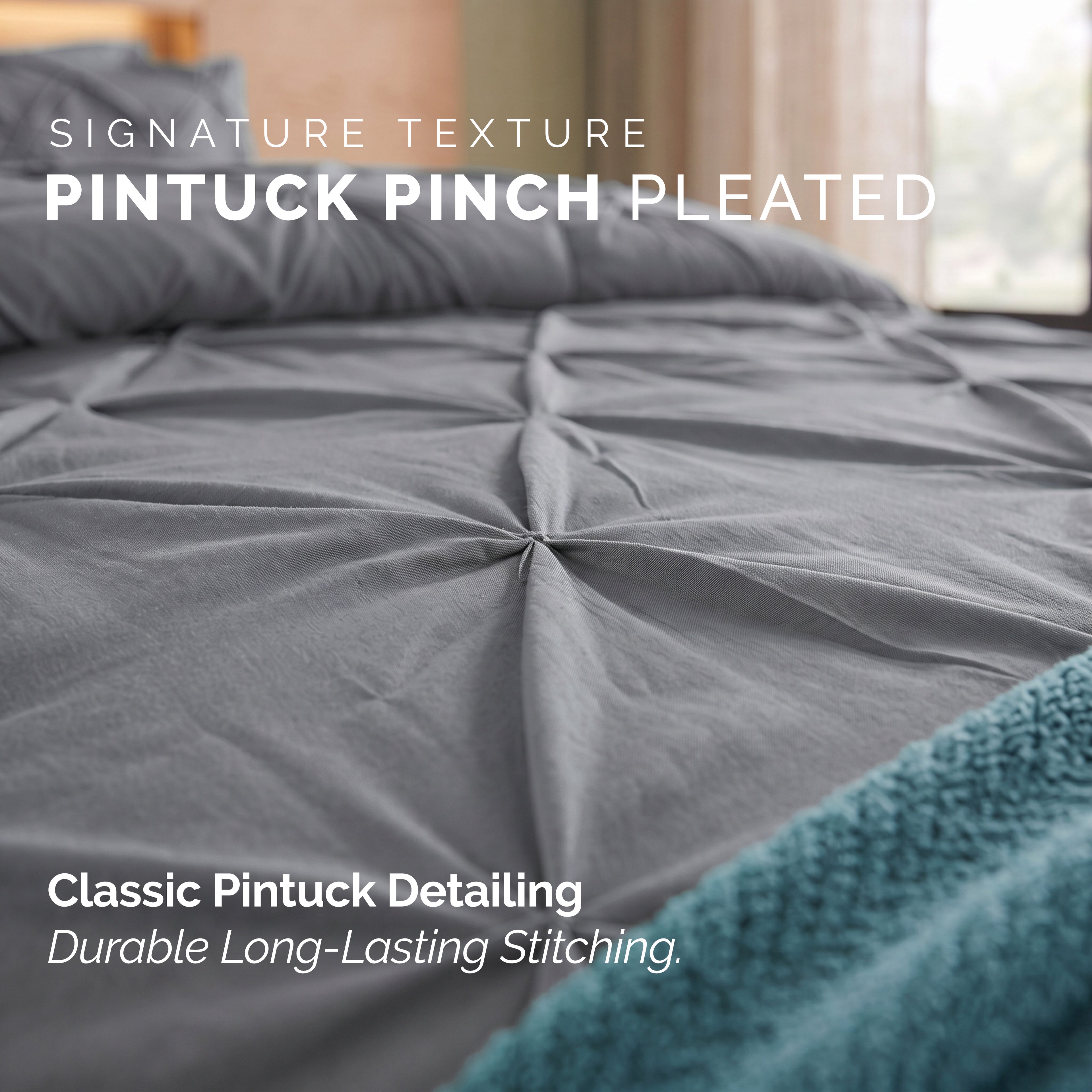 8-Piece Pintuck Pinch Pleated Comforter Set - Includes 4-Piece Sheet Set with Double Sided Storage Pockets