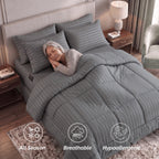 8-Piece Dobby Stripe Comforter Set - Includes 4-Piece Sheet Set with Double Sided Storage Pockets