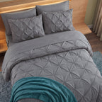 8-Piece Pintuck Pinch Pleated Comforter Set - Includes 4-Piece Sheet Set with Double Sided Storage Pockets