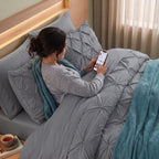 8-Piece Pintuck Pinch Pleated Comforter Set - Includes 4-Piece Sheet Set with Double Sided Storage Pockets