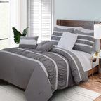 12-Piece Isabella Pleated Ruched Ruffled Comforter Set, Includes 6-Piece Sheet Set with Double Sided Storage Pockets