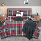 8-Piece Lodge Plaid and Patch Reversible Comforter Set - Includes 4-Piece Sheet Set with Double Sided Storage Pockets