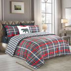 8-Piece Lodge Plaid and Patch Reversible Comforter Set - Includes 4-Piece Sheet Set with Double Sided Storage Pockets