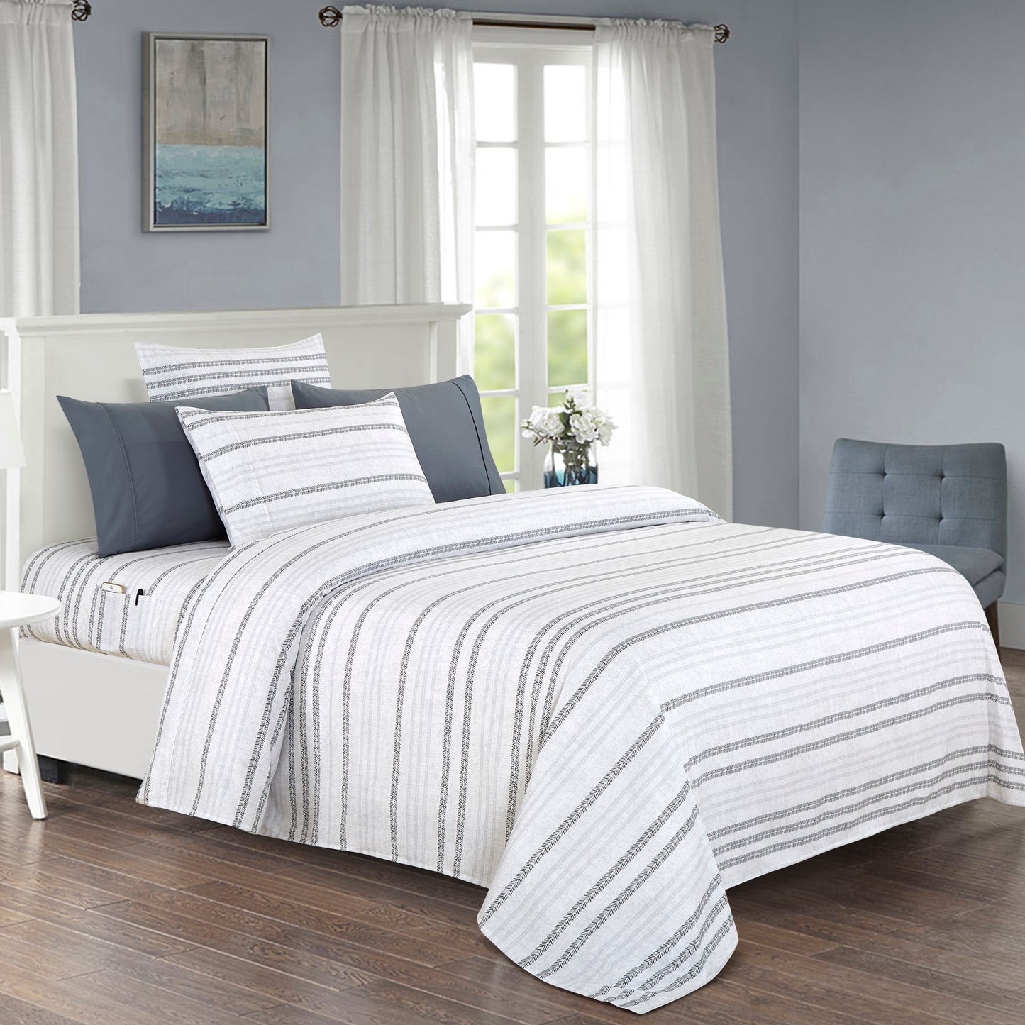 Elegant Comfort 6-Piece Floral and Stripe Pattern Sheet Set - Soft as a Hotel Premium Quality Bedding