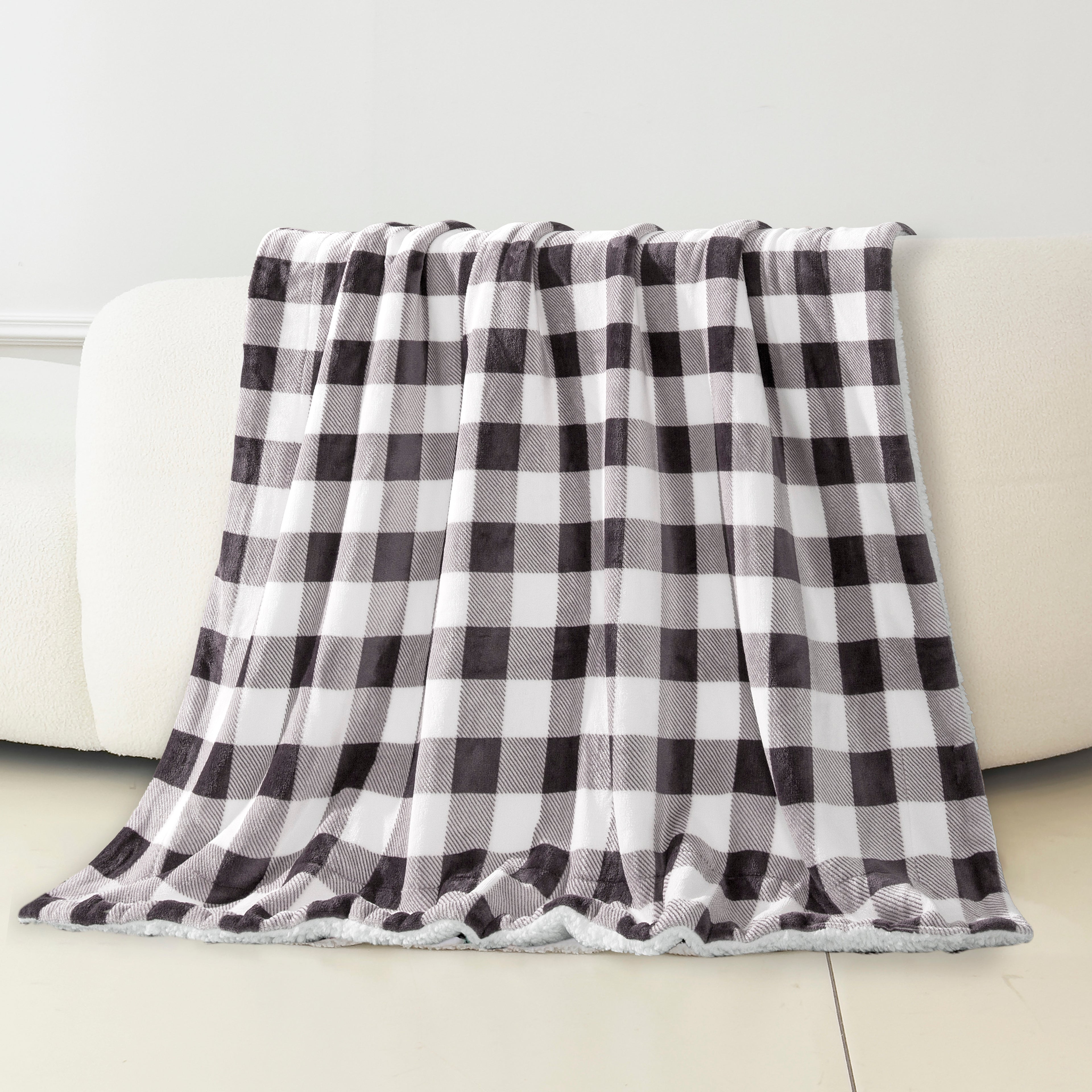 Buffalo Plaid Flannel Fleece Sherpa Throw Blanket