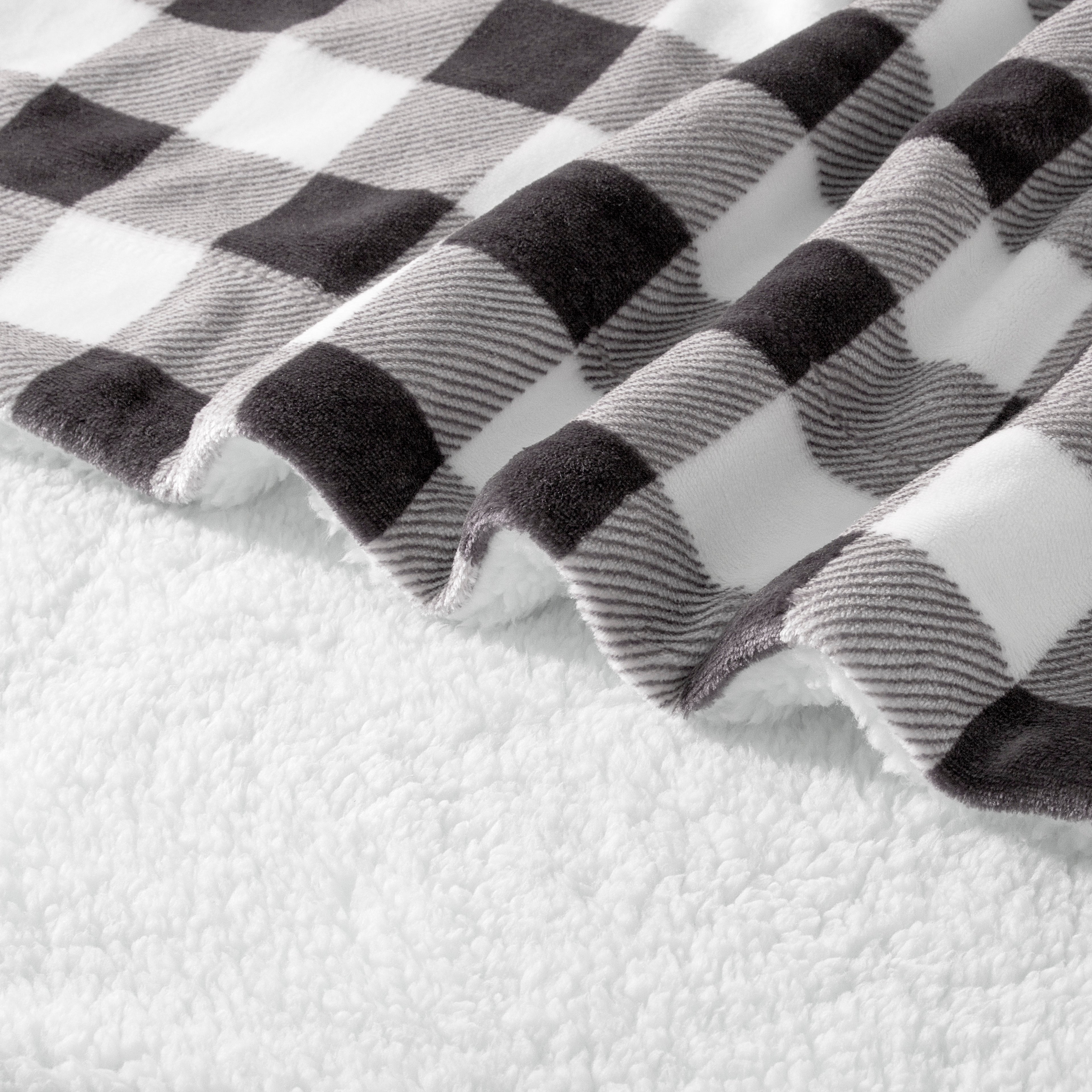 Buffalo Plaid Flannel Fleece Sherpa Throw Blanket
