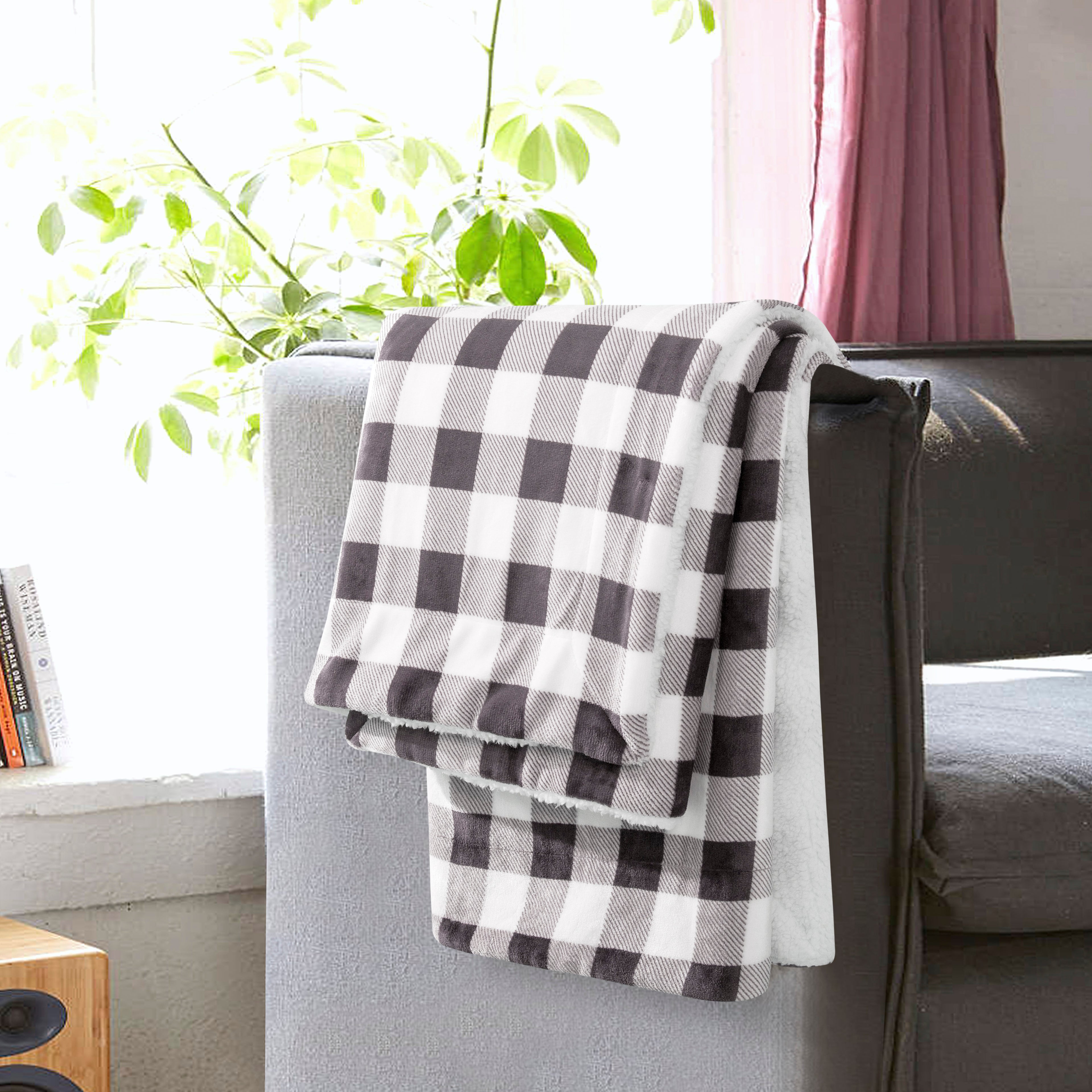 Buffalo Plaid Flannel Fleece Sherpa Throw Blanket