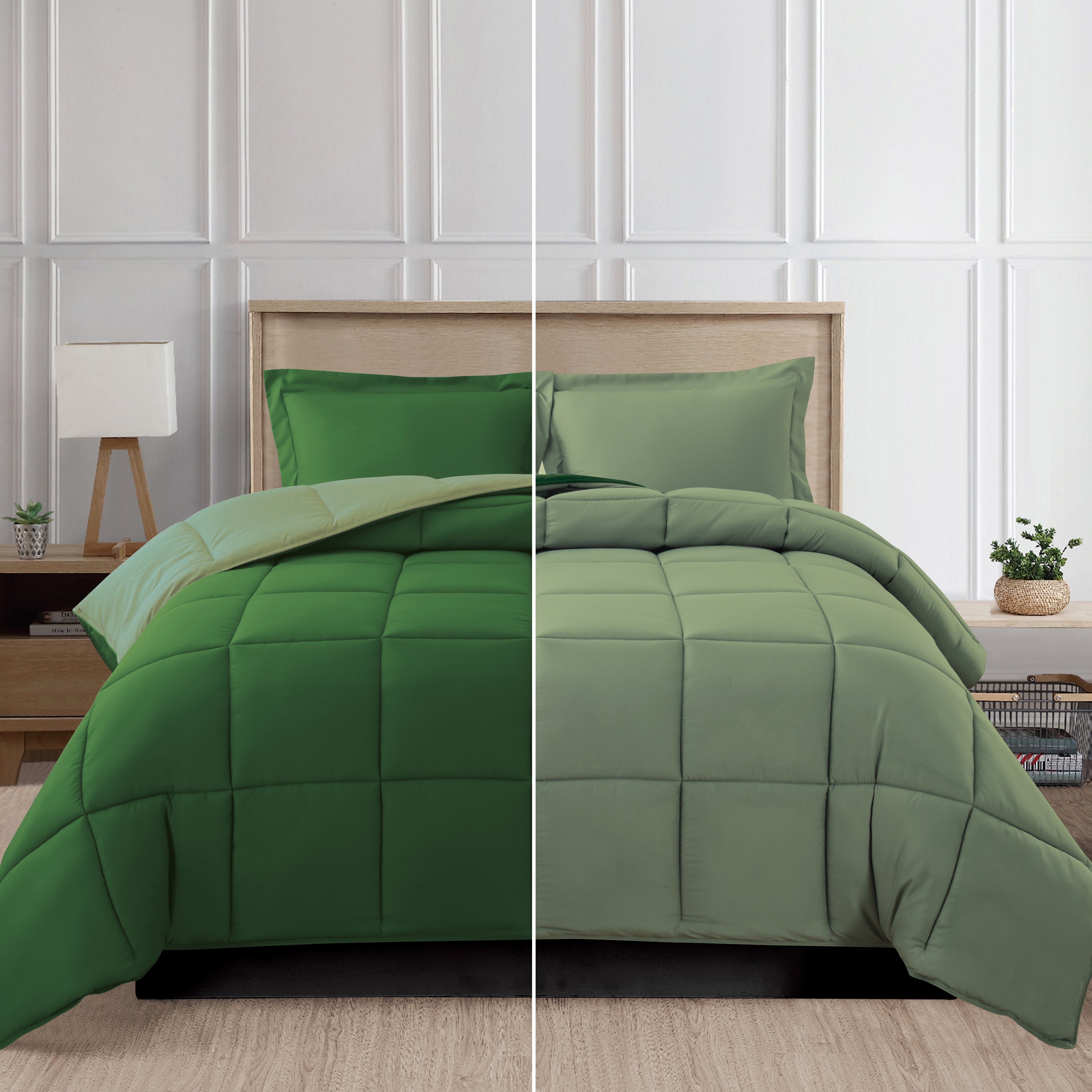 Reversible 3-Piece Box Stitched Comforter & Shams - Duvet Insert with 4 Corner Tabs