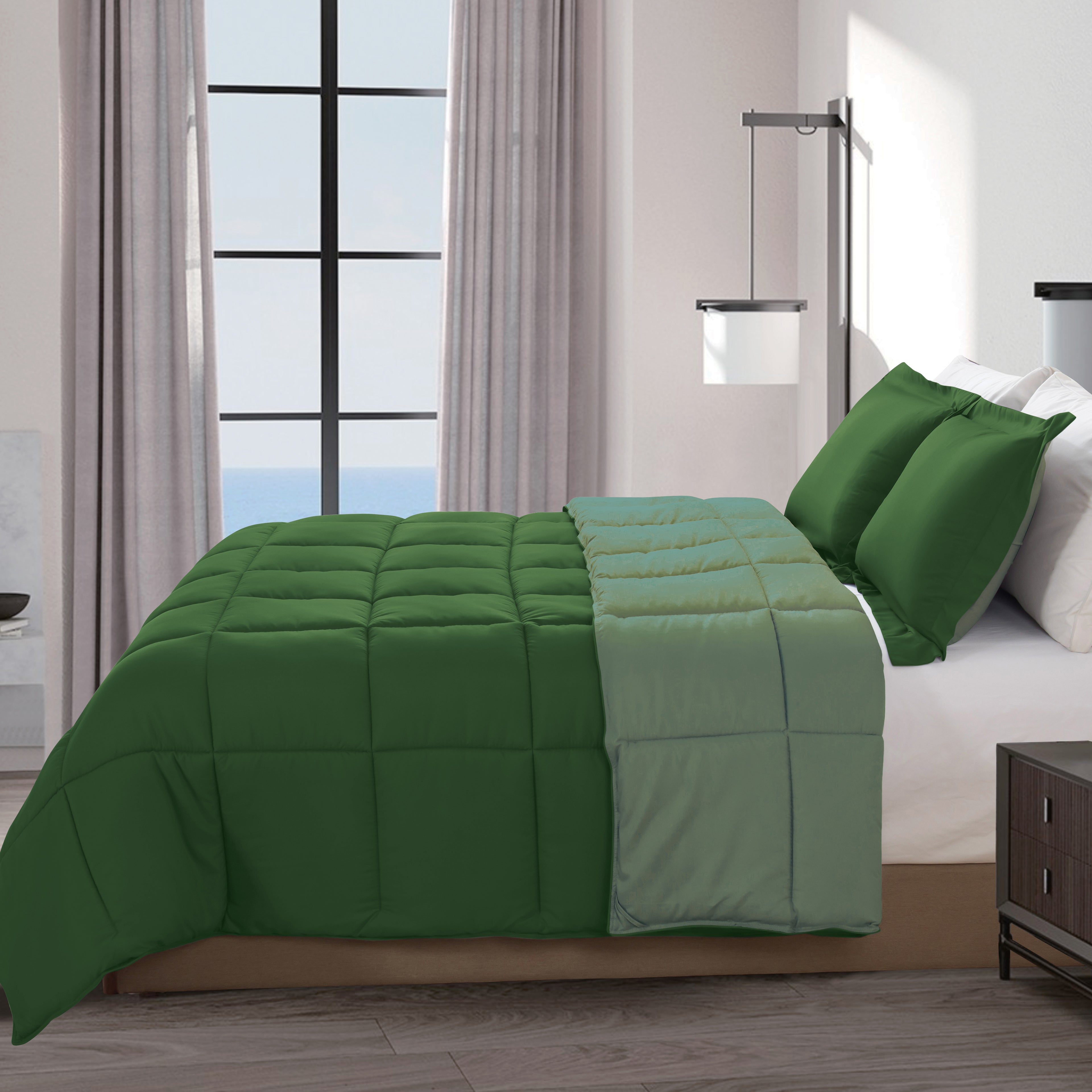 Reversible 3-Piece Box Stitched Comforter & Shams - Duvet Insert with 4 Corner Tabs